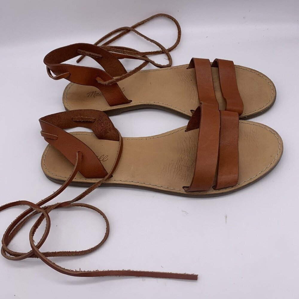 Madewell The Boardwalk Bare Sandals Womens Size 9 Brown Leather Lace Up Wrap Bow